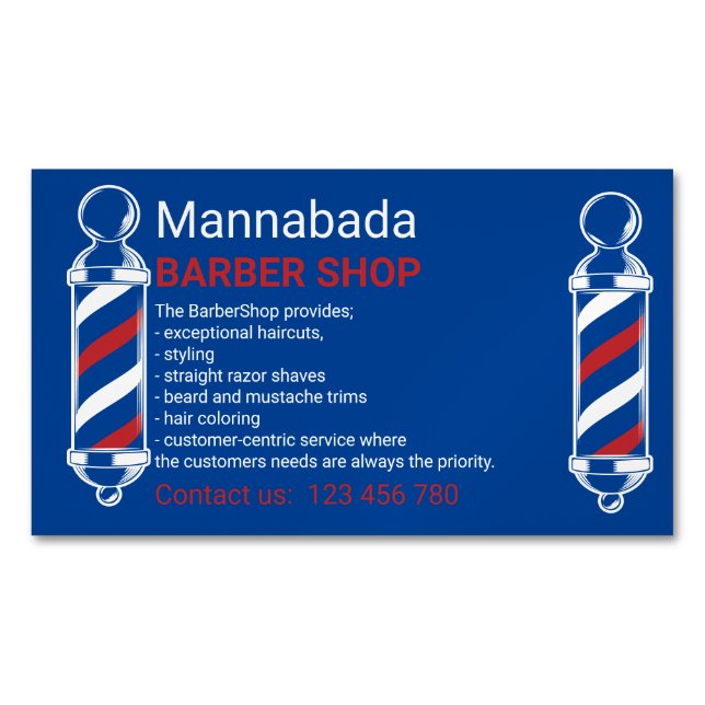 Barber Pole Blue Navy Barbershop Branding Design Magnetiska Visitkort (Framsida)