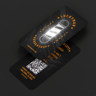 Barber Pole Classic Black Orange Barbershop Visitkort
