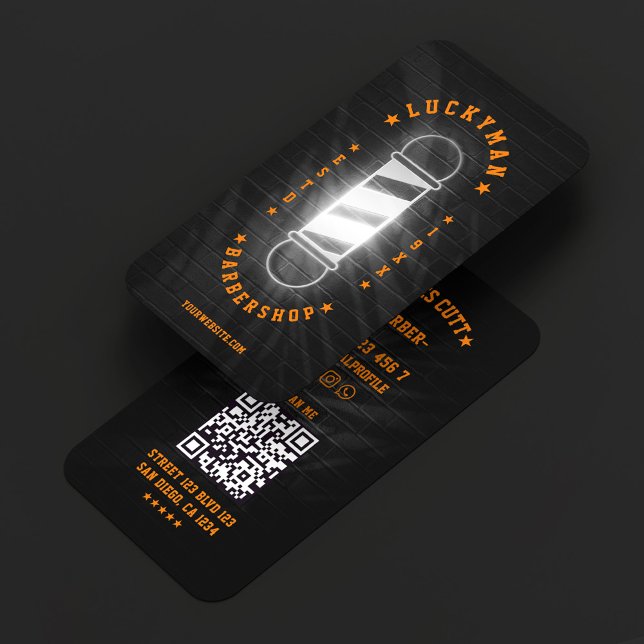 Barber Pole Classic Black Orange Barbershop Visitkort (Barber Pole Classic Black Orange Barbershop Business Card
)