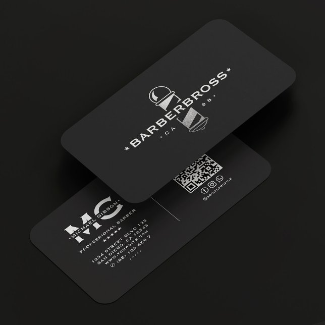 Barber Pole Elegant Black Silver Barbershop Visitkort (Barber Pole Elegant Black Silver Barbershop Business Card
)