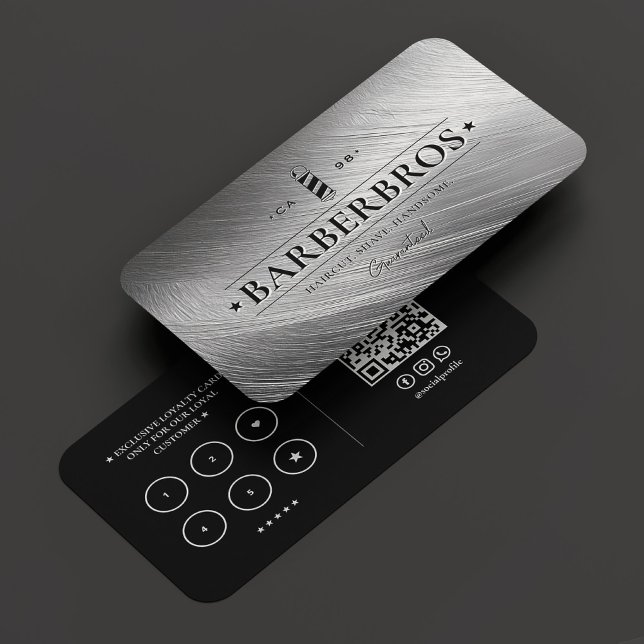 Barber Pole Faux Silver Barbershop lojalitet Visitkort (Barber Pole Faux Silver Barbershop loyalty Business Card
)