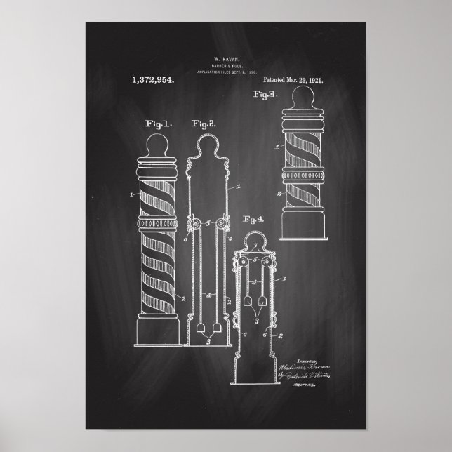 Barber Pole Illustration Chalkboard-patenttryck Poster (Framsidan)