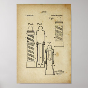 Barber Pole Illustration Old look-patenttryck Poster