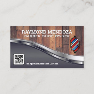 Barber Pole Logotyp Metallisk trä QR-kod Visitkort