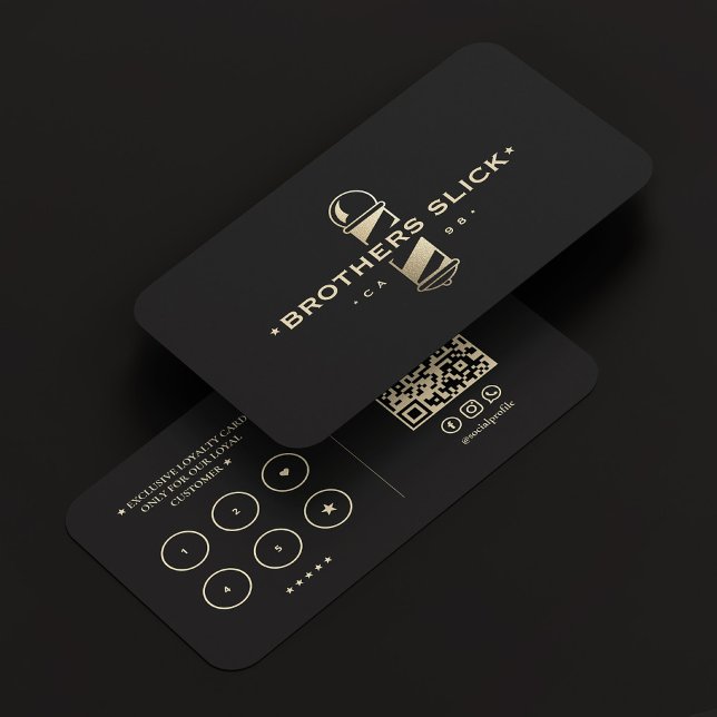 Barber Pole Modern Barbershop ElegantBlack Loyalty Visitkort (Barber Pole Modern Barbershop ElegantBlack Loyalty Business Card
)