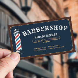 Barber Pole - Navy Blue & Gold Barbershop Visitkort