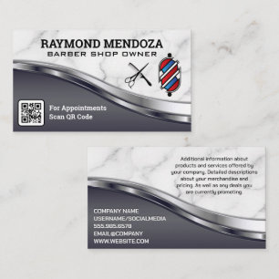 Barber Pole och Verktyg Metall och Marble QR Visitkort