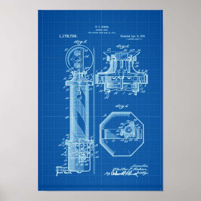 Barber Pole Poster patentillustrationer BluePrint (Framsidan)