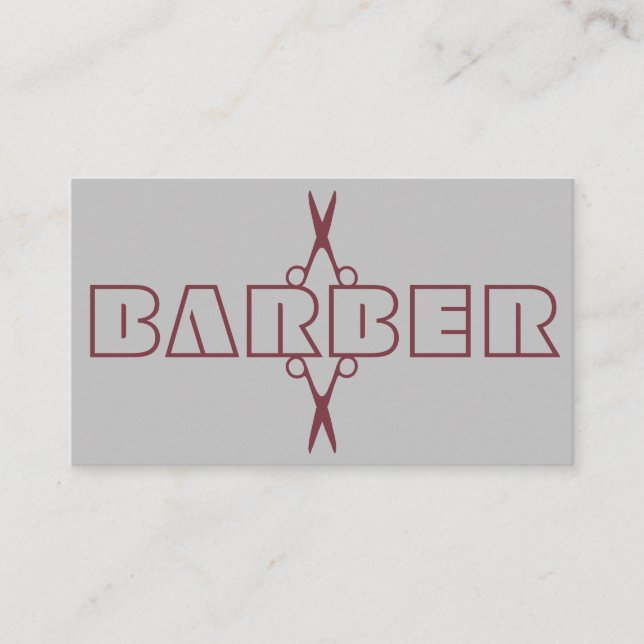 Barber professionell burgundy-skriptsax grått visitkort (Framsida)