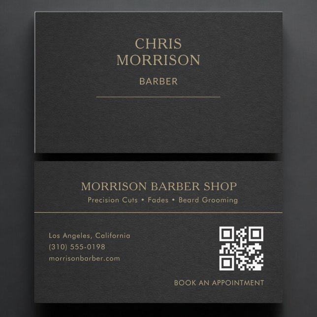 Barber QR-kod Svart Guld Professionell Visitkort (Skapare uppladdad)