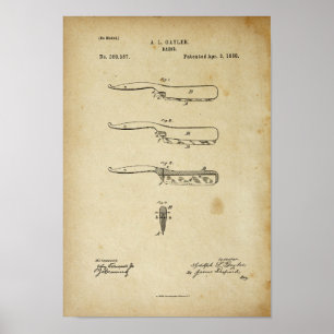 Barber Razor Antique Patent Poster gammalt LooK