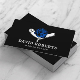Barber Razor & Blue Ro Barbershop Black Hair Visitkort