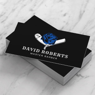Barber Razor & Blue Ro Barbershop Black Hair Visitkort