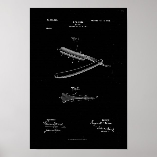 Barber Razor Patent Poster skriva ut teckning (Framsidan)
