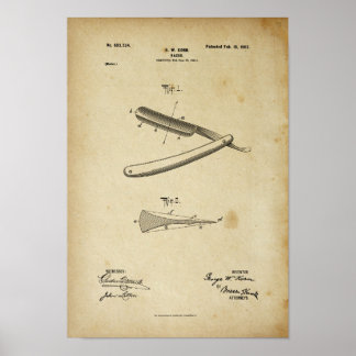Barber Razor Patent Poster skriva ut teckning