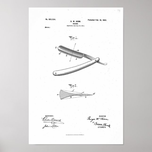 Barber Razor Patent Poster skriva ut teckning (Framsidan)
