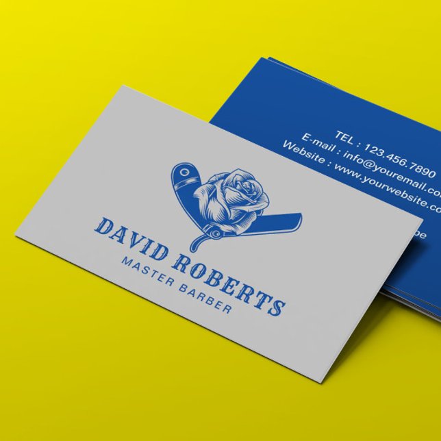 Barber Razor & Ro Barbershop Royal Blue Hair Visitkort (Skapare uppladdad)