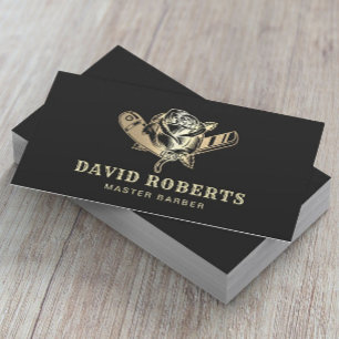 Barber Razor & Ro Logotyp Black Guld Barbershop Visitkort