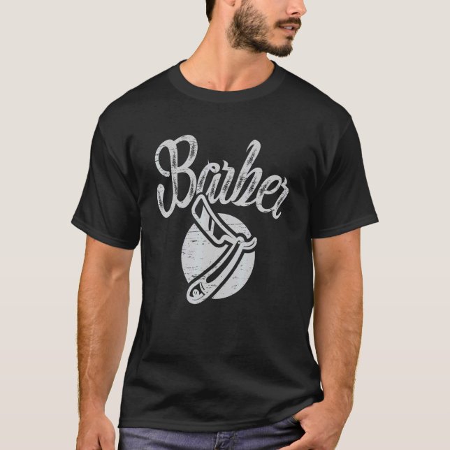 Barber Scissor Barbershop cut Trim Beard T Shirt (Framsida)