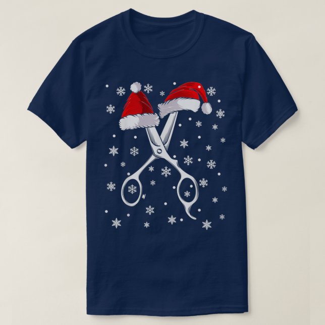 Barber Scissor Santa Hat Funny Barbershop Christma T Shirt (Design framsida)