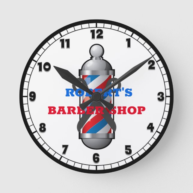 Barber Shop Barber Pole Anpassningsbar Round Clock Rund Klocka (Framsida)