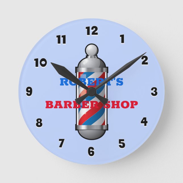 Barber Shop Barber Pole Anpassningsbar Round Clock Rund Klocka (Framsida)