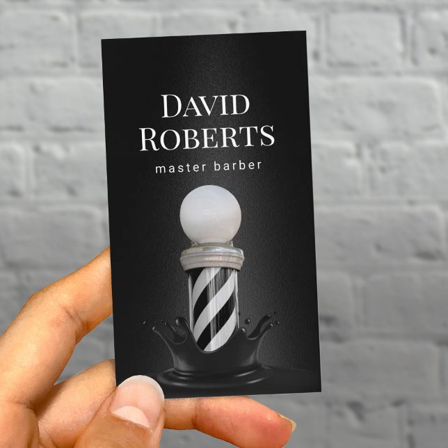 Barber Shop Barber Pole Elegant Black Barbershop Visitkort (Skapare uppladdad)