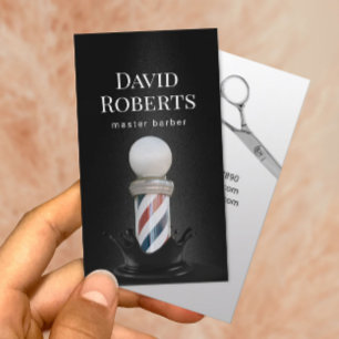 Barber Shop Barber Pole Modern Black Barbershop Visitkort