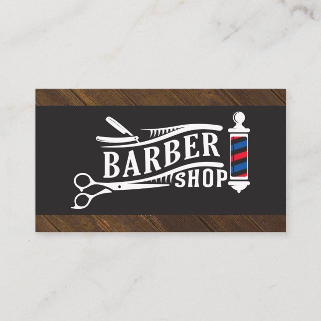 Barber Shop | Barber Pole och Verktyg Visitkort (Framsida)