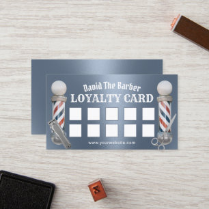 Barber Shop Barbershop Metallic Dusty Blue Loyalty Lojalitetskort