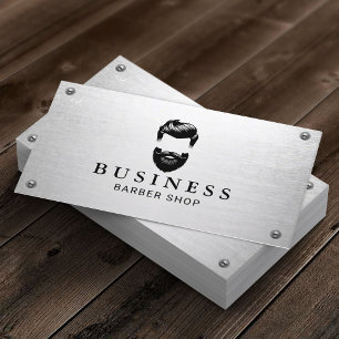 Barber Shop Beard Man Logotyp Metall Hair Stylist Visitkort