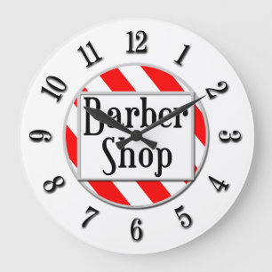 Barber Shop Black White Red Retro Clock Stor Klocka