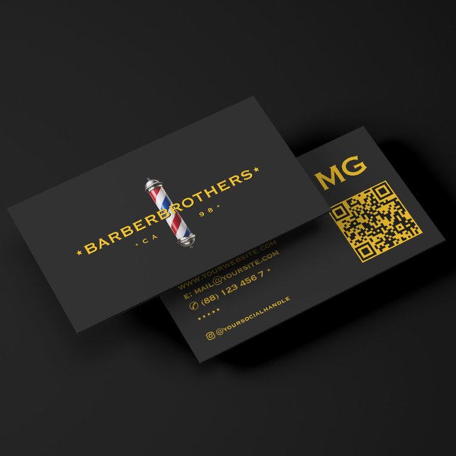 Barber Shop Färgad Svart Klassisk Barberstolpe  Visitkort (Barbershop Yellow Black Classic Barber Pole Business Card
)