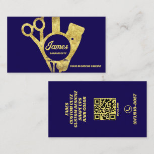 Barber Shop Gold Blue Salon Visitkort