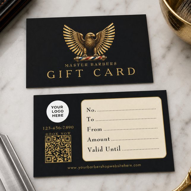 Barber Shop Golden Eagle Logotyp Qr Code Presentko Visitkort (Skapare uppladdad)