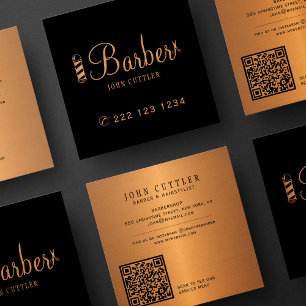 Barber shop guld sax pole QR-kodreklam Fyrkantigt Visitkort