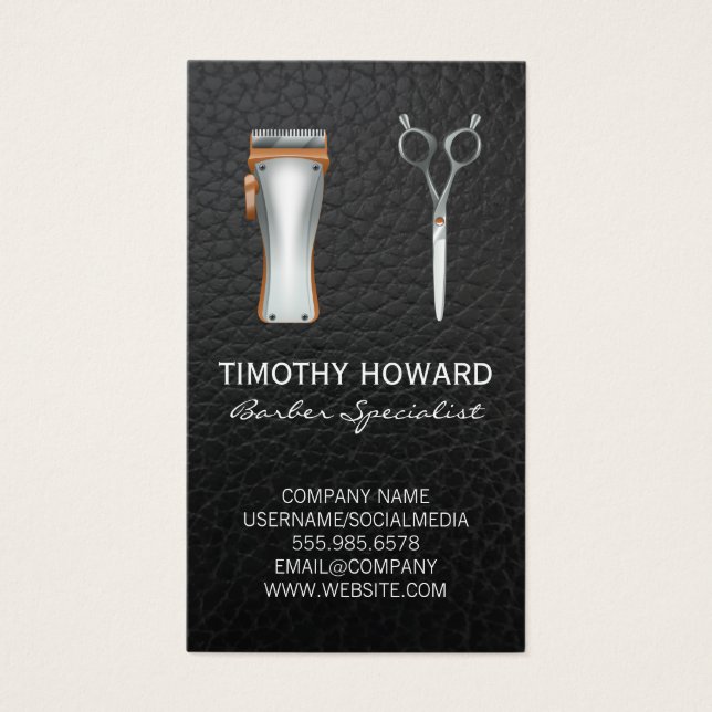 Barber Shop Hair Cending Verktyg | Läder Visitkort (Framsidan)