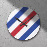 Barber Shop Hair Stylist Minimalist Blue Red Stipe Rund Klocka<br><div class="desc">Barber Shop Hair Stylist Minimalist Barber Blue & Red Rand Clock.</div>