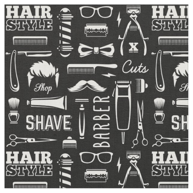 Barber Shop Hair Stylist Mönster Tyg (Närbild)