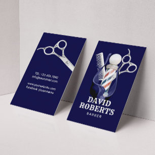 Barber Shop Hair Stylist Navy & Silver Barbershop Visitkort
