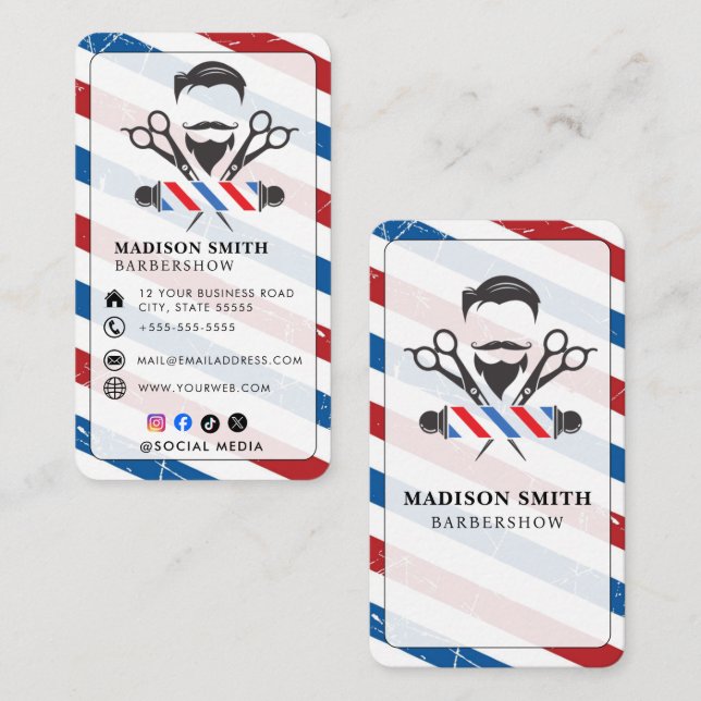 Barber Shop Hair Stylist Professional Barbershop Visitkort (Fram/baksida)