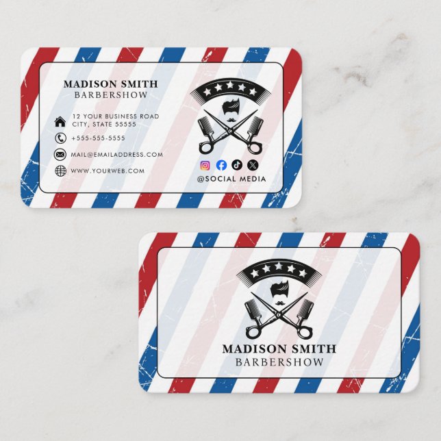 Barber Shop Hair Stylist Professional Barbershop Visitkort (Fram/baksida)