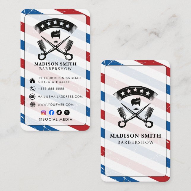 Barber Shop Hair Stylist Professional Barbershop Visitkort (Fram/baksida)