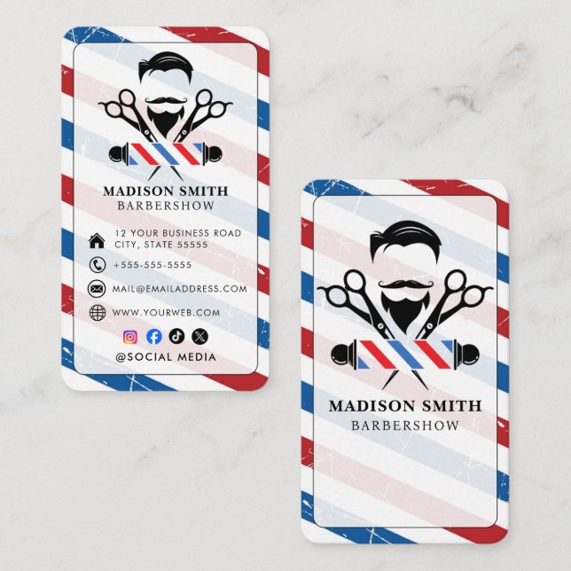 Barber Shop Hair Stylist Professional Barbershop Visitkort (Fram/baksida)