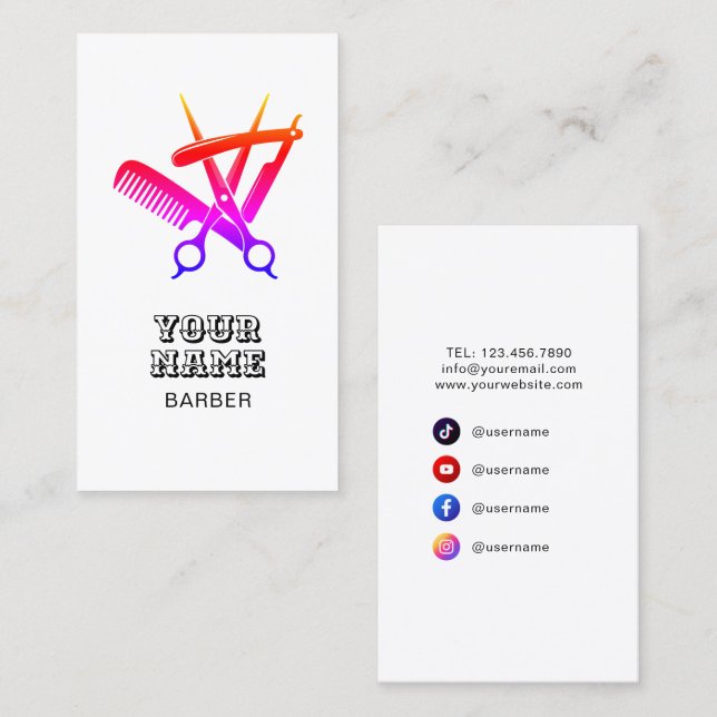 Barber Shop Hair Stylist Professionell Barbershop Visitkort (Fram/baksida)