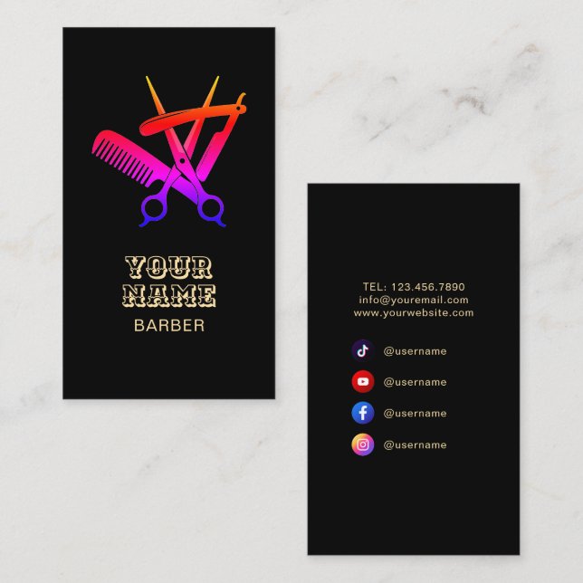 Barber Shop Hair Stylist Professionell Barbershop Visitkort (Fram/baksida)