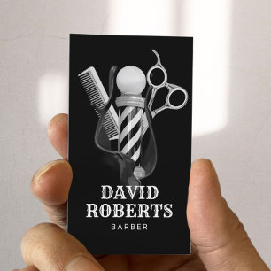 Barber Shop Hair Stylist Snyggt Black & White Visitkort