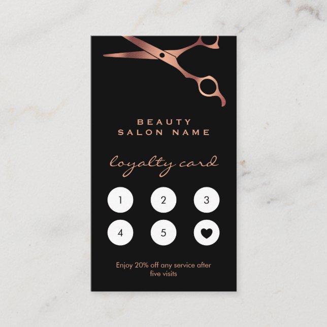 Barber Shop Hairdresser Black Copper Scissors Lojalitetskort (Framsida)