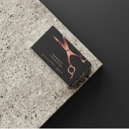 Barber Shop Hairdresser Black Copper Scissors Visitkort