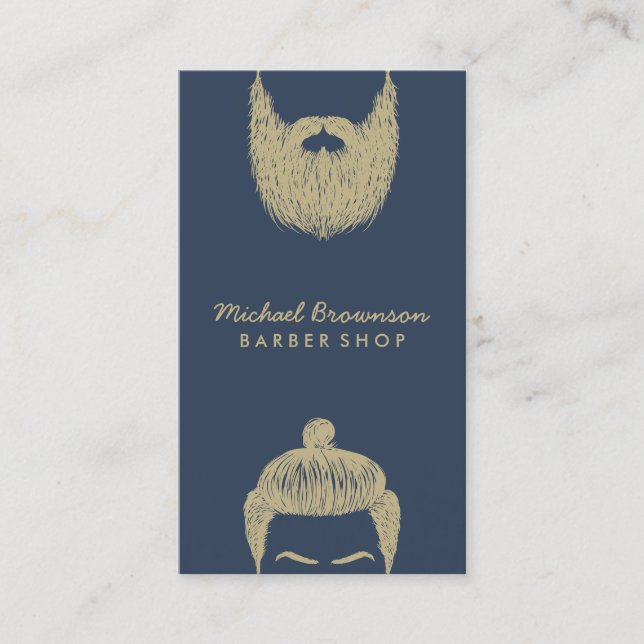 Barber Shop hipster skägg mustasch marin guld Visitkort (Framsida)